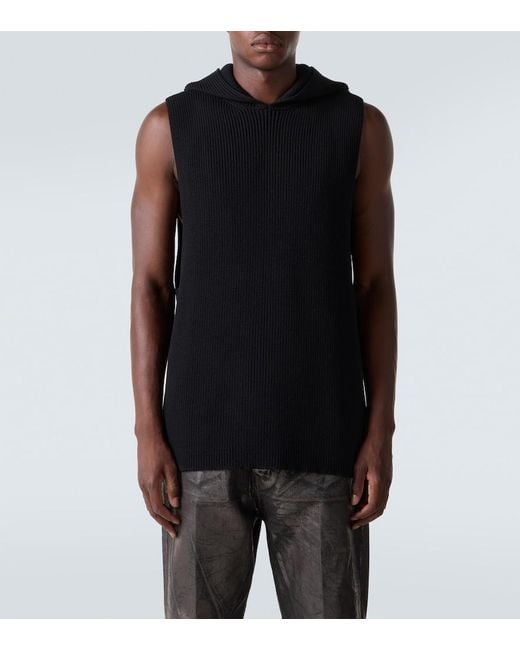 Rick Owens Black Ribbed-Knit Virgin Wool Sweater Vest for men