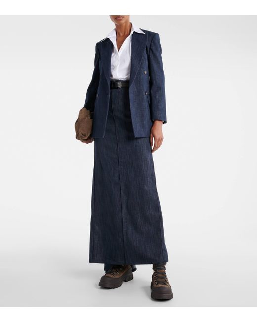 Brunello Cucinelli Blue Cotton-blend Maxi Skirt