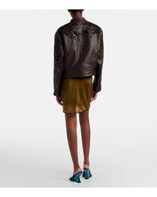 JACQUES WEI Green Beaded Floral Miniskirt