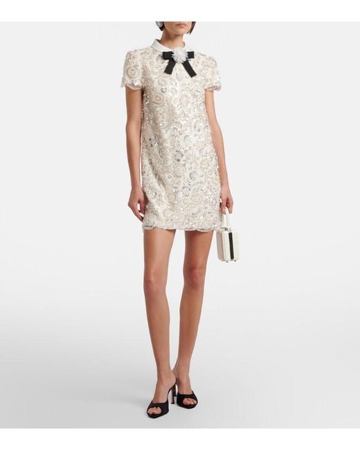 Self-Portrait Natural Bow-Detail Embellished Minidress