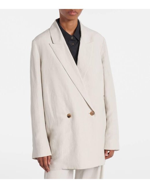 The Row Natural Nat Double-Breasted Silk And Linen Blazer