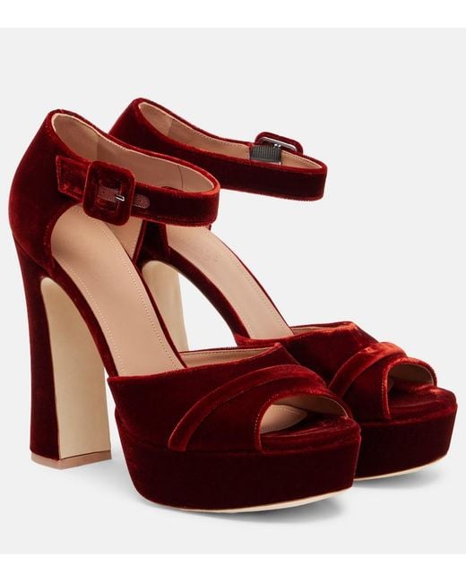 Malone Souliers Red Yuri 125 Velvet Platform Sandals