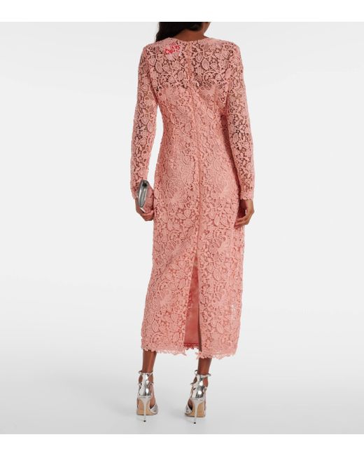 Carolina Herrera Pink Lace Midi Dress