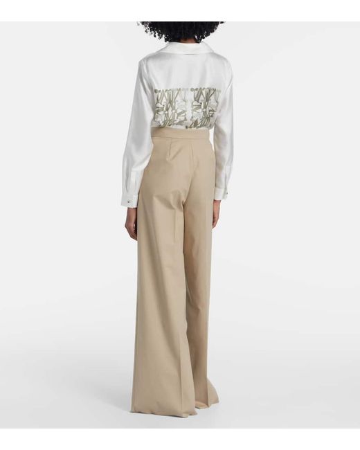 Pantalones Anchos En Mezcla De Algodon Max Mara de color Natural