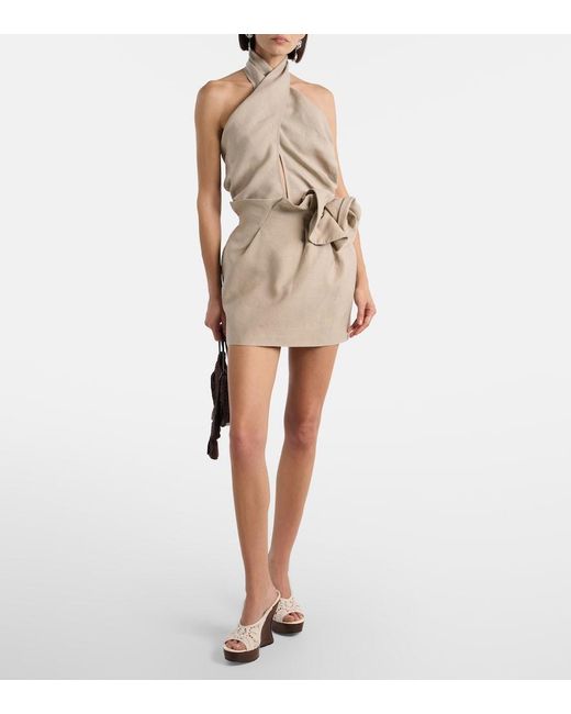 Magda Butrym Natural Draped Halterneck Linen Top