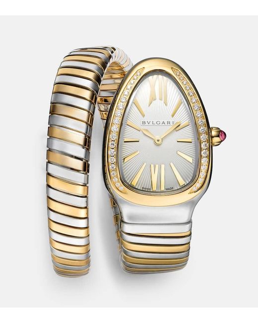 BVLGARI Metallic Serpenti Tubogas Watch With Diamonds