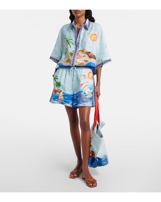 ALÉMAIS Blue Printed Linen Shirt