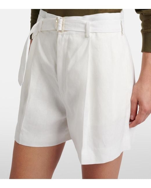 Ralph Lauren White Denise Belted Linen Shorts
