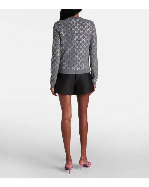 Gucci Blue Gg Embellished Wool Jacquard Cardigan