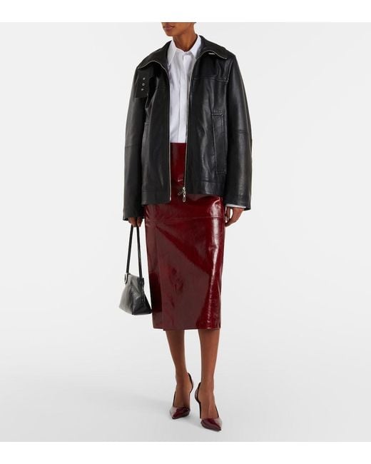 Sportmax Red Leather Pencil Skirt