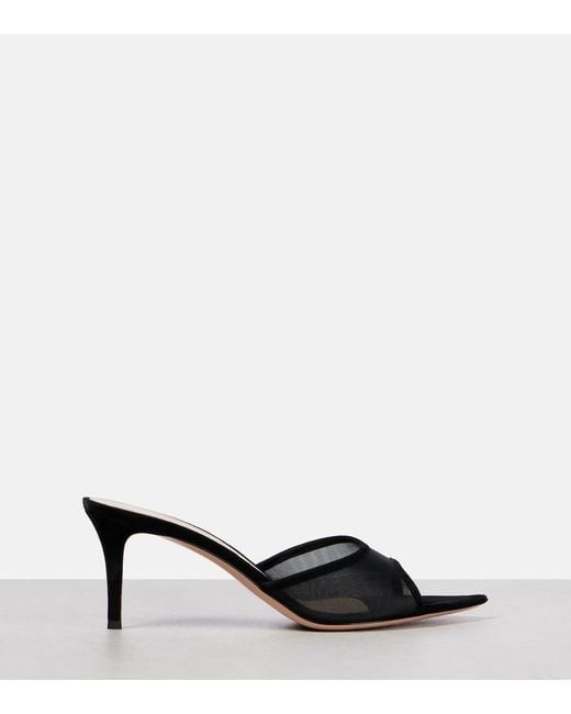 Gianvito Rossi Black Dorotea Suede-Trimmed Organza Mules