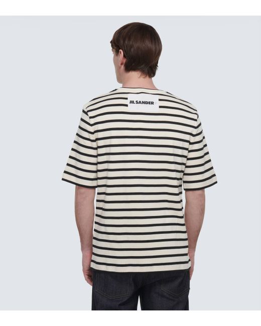 T-shirt en coton raye Jil Sander pour homme en coloris White