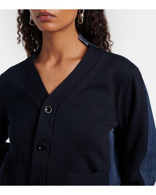 Sacai Blue Cotton-Blend Cardigan