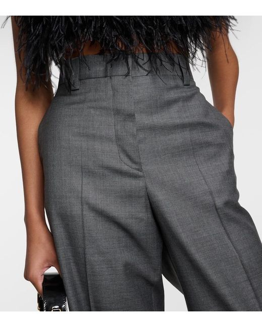 Miu Miu Gray Low-Rise Wool Straight Pants