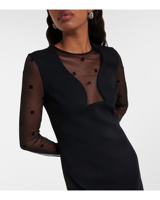 Vestido corto de malla y jersey con logo Givenchy de color Black