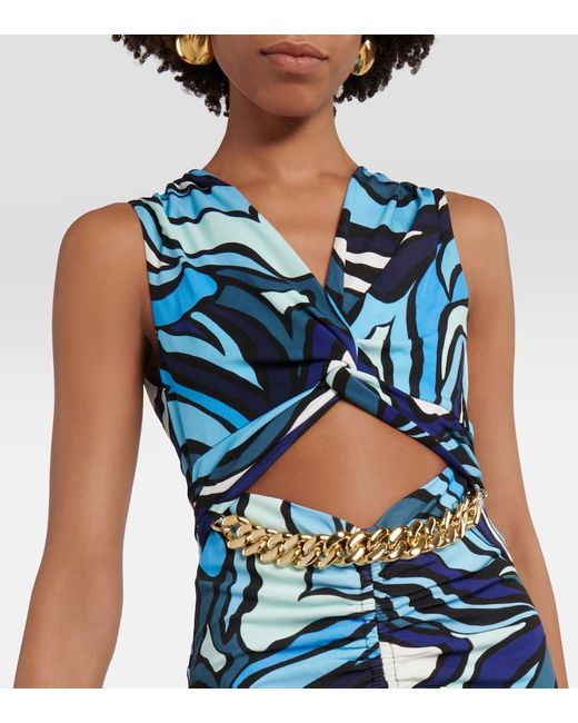 Rebecca Vallance Blue Mira Printed Cutout Midi Dress