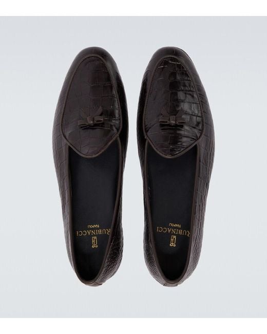 Rubinacci Black Marfy Croc-Effect Leather Loafers for men