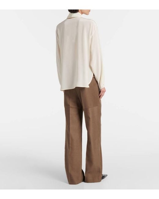 Victoria Beckham Natural Ruffled Silk Blouse