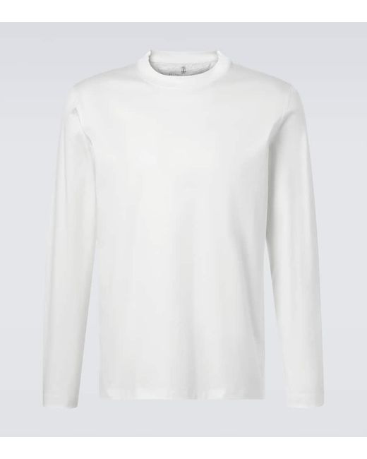 Brunello Cucinelli Longsleeve Aus Baumwoll-Jersey in White für Herren