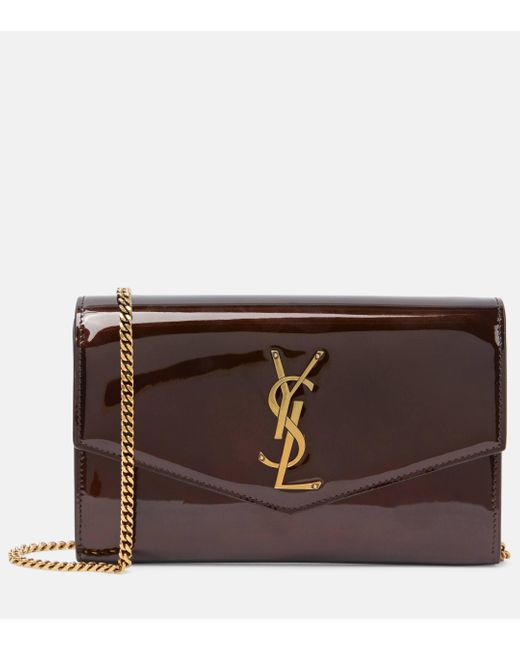 Saint Laurent Brown Uptown Leather Wallet On Chain