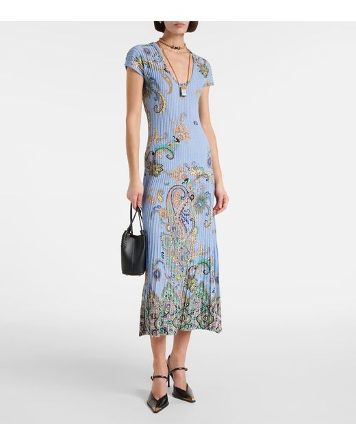 Robe Midi Imprimee En Coton Melange Etro en coloris Blue