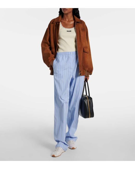 Pantaloni A Gamba Larga di Miu Miu in Blue