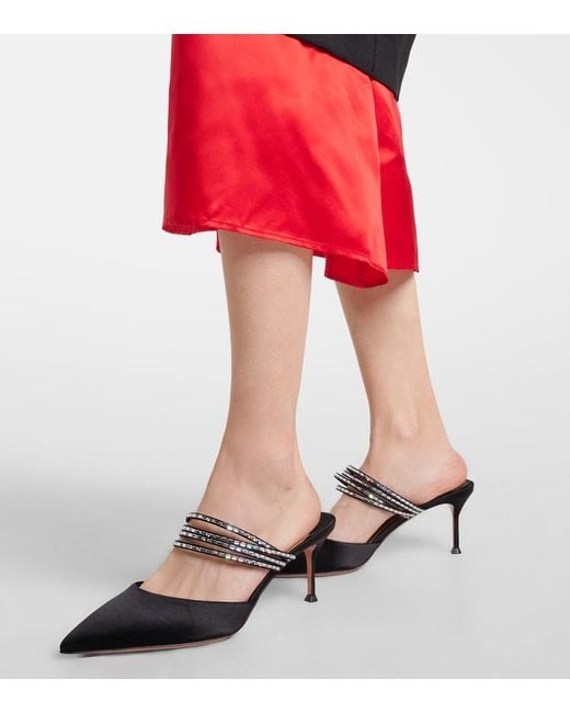 Aquazzura Black Luce 65 Embellished Satin Mules