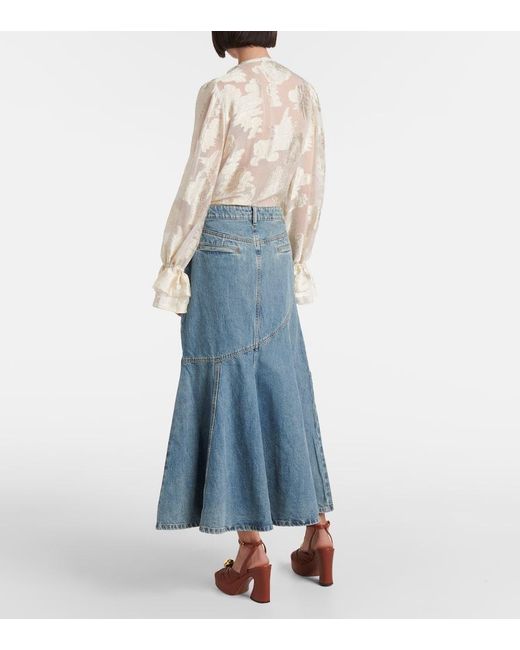 Zimmermann Blue Illustration Denim Midi Skirt