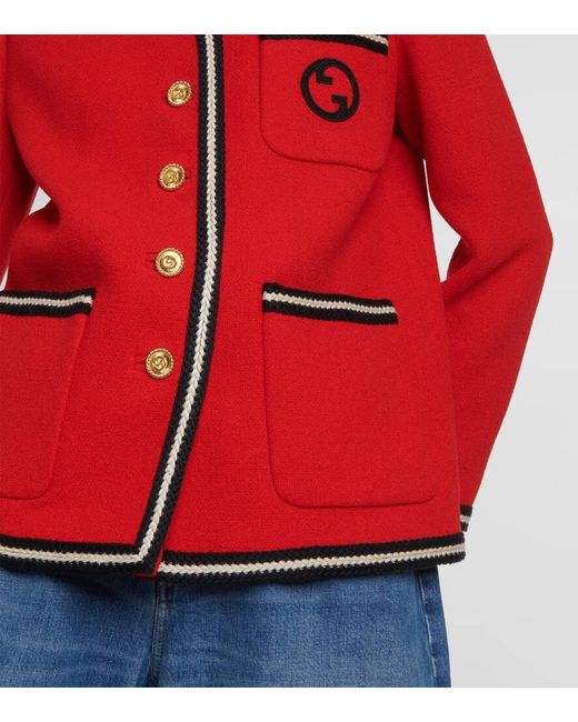 Gucci Red Tweed Jacket With Round Interlocking G