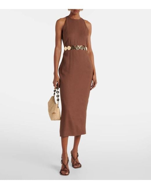 Veronica Beard Brown Isla Embellished Midi Dress