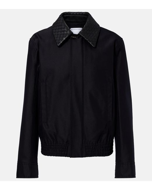 Bottega Veneta Black Intrecciato Leather-Trimmed Canvas Jacket