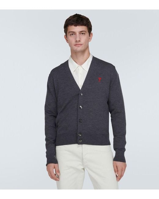 AMI Black Ami De Cour Wool Cardigan for men
