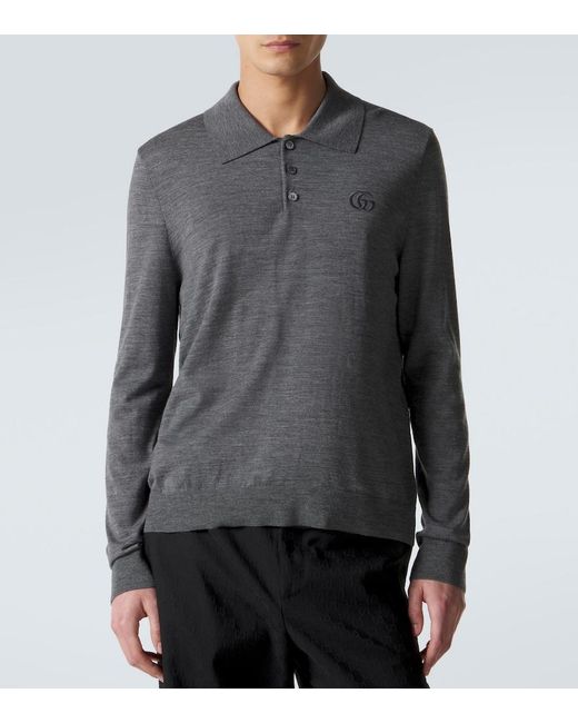 Gucci Gray Double G Wool Polo Sweater for men