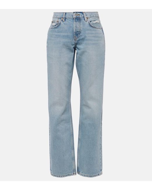 Re/done Blue Mid-Rise Straight Jeans Easy