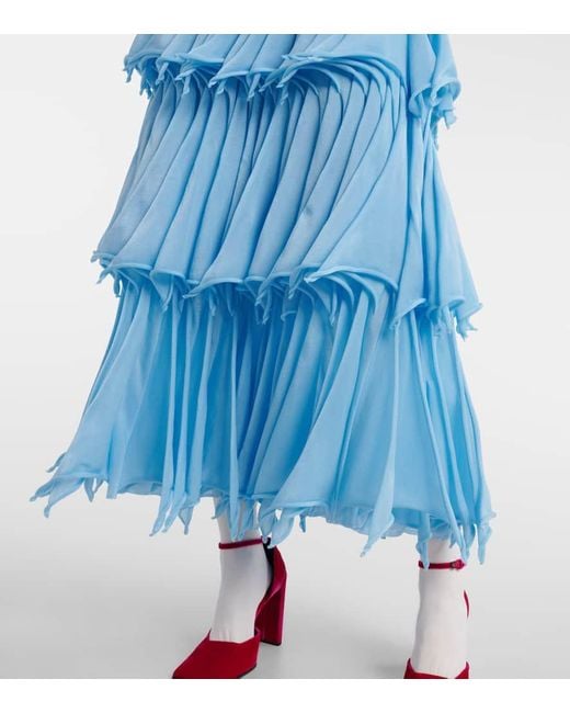 Alaïa Blue Pleated Tiered Maxi Skirt