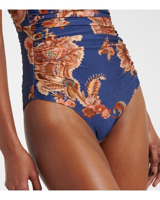 Zimmermann Blue Aster Printed Halterneck Swimsuit