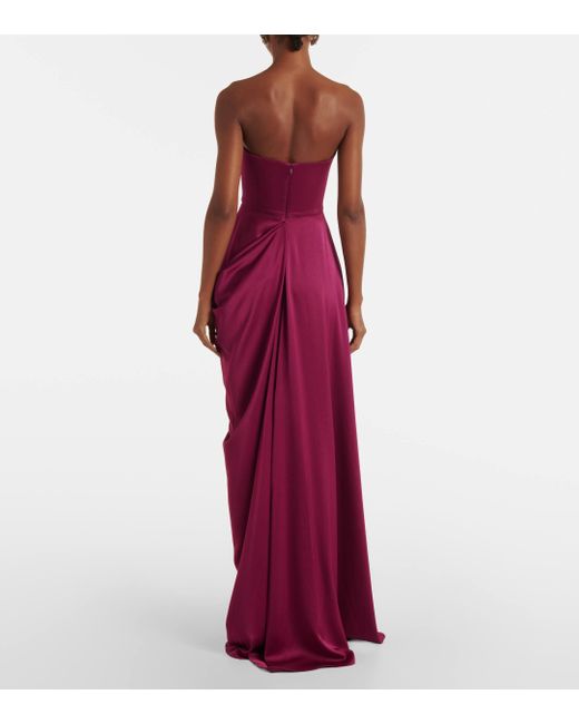 Alex Perry Purple Draped Satin Crepe Bustier Gown