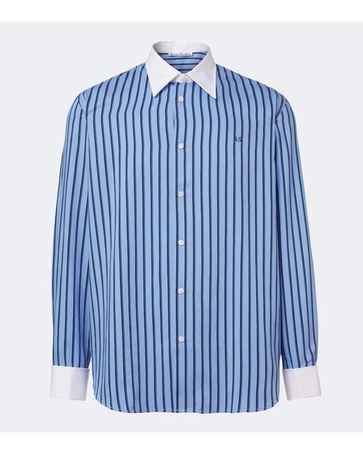 Acne Blue Striped Satin Twill Shirt for men