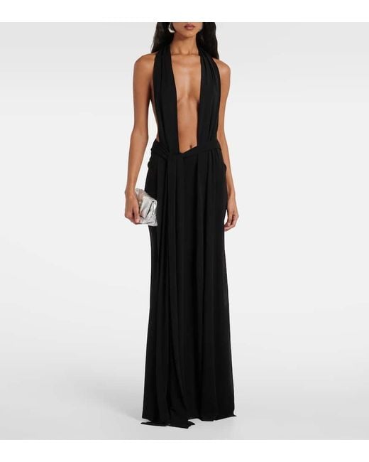 Christopher Esber Black Trapeze Draped Jersey Gown