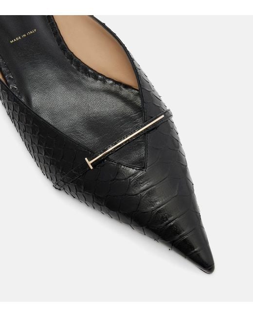 Tom Ford Black T Icon Croc-Effect Leather Sandals