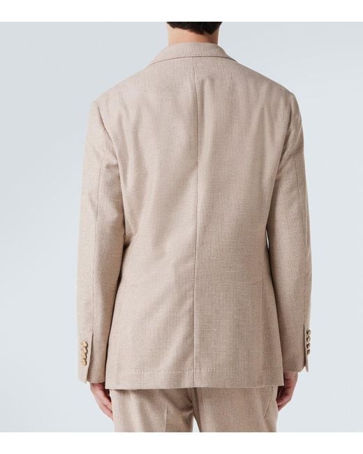 Brunello Cucinelli Natural Houndstooth Cashmere And Silk Suit Jacket for men
