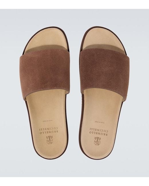 Brunello Cucinelli Brown Suede Slides for men
