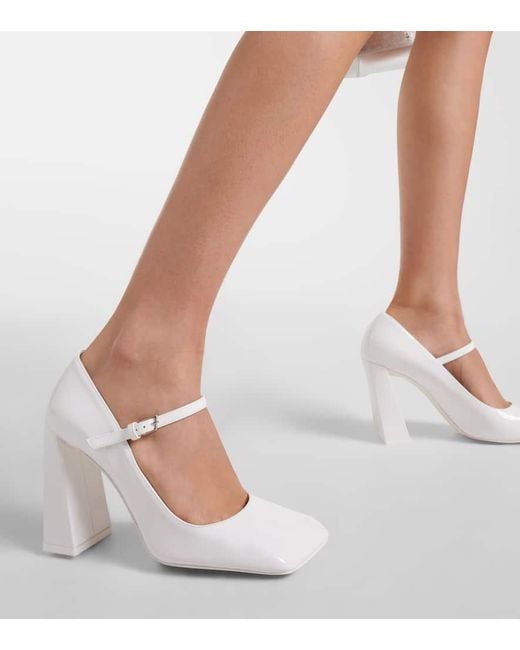 AMINA MUADDI White Mary-Jane-Pumps Charlotte 95 Aus Lackleder