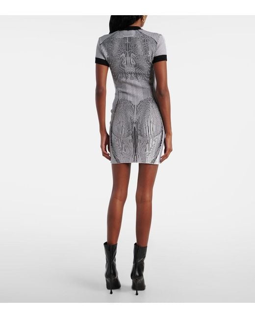 Jean Paul Gaultier Gray Morphing Pinstripes Jacquard Dress