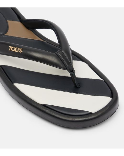 Tod's Black Leather Thong Sandals