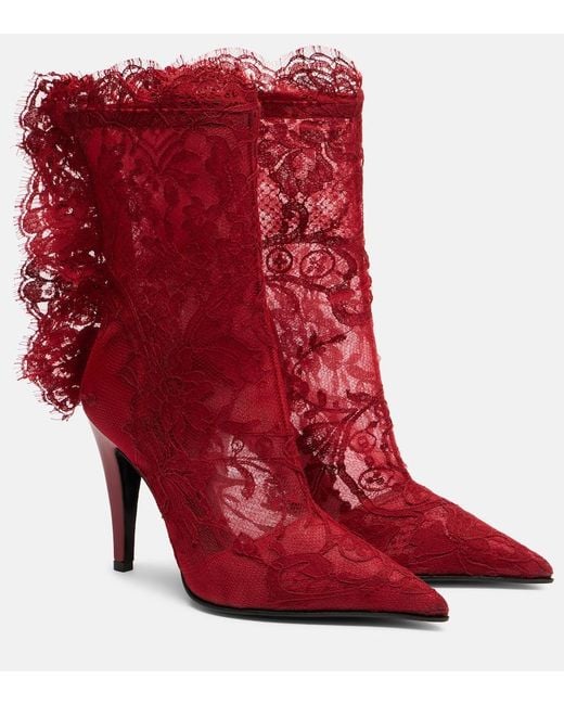McQueen Red Heron Lace Ankle Boots