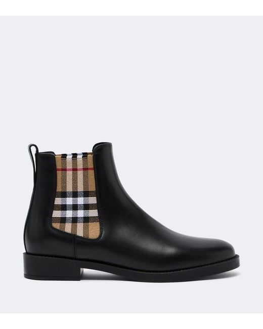 Burberry Black Check Leather Chelsea Boots