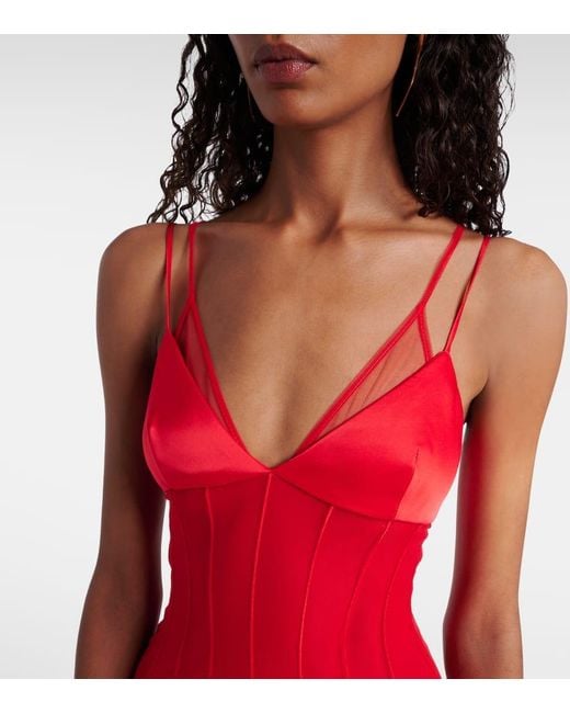 David Koma Red Robe Aus Satin Und Tuell