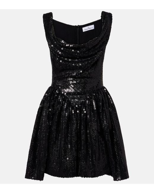 Vivienne Westwood Black Mini Sunday Sequined Draped Corset Dress