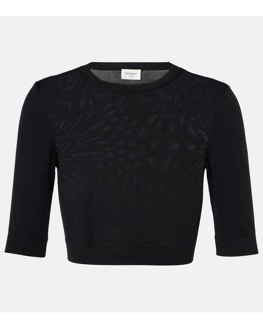 Saint Laurent Black Cropped Wool Top